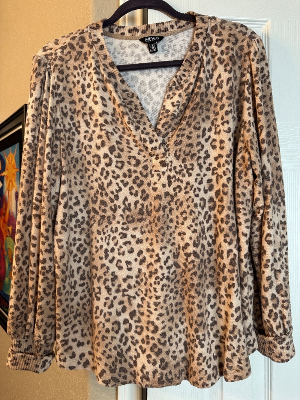 NWOT Buffalo David Bitton Beige and Brown Leopard Print Long Sleeve Top